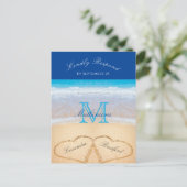 Beach Wedding 2 Herz Sand Dark Blue UAWG Postkarte (Stehend Vorderseite)