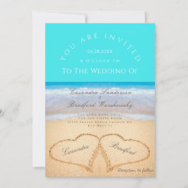 Beach Wedding 2 Herz Sand Wedding Aquamarin Blue Einladung
