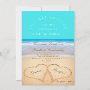 Beach Wedding 2 Herz Sand Wedding Aquamarin Blue Einladung