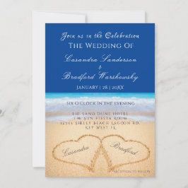 Beach Wedding 2 Herz Sand Wedding Dark Blue Inv Einladung