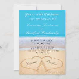 Beach Wedding 2 Herz Sand Wedding Ocean Blue Einladung