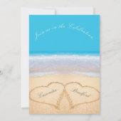 Beach Wedding 2 Herz Sand Wedding Ocean Blue Einladung (Rückseite)