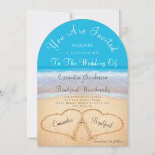 Beach Wedding 2 Herz Sand Wedding Ocean Blue Inv Einladung
