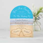 Beach Wedding 2 Herz Sand Wedding Ocean Blue Inv Einladung (Stehend Vorderseite)