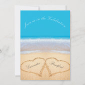 Beach Wedding 2 Herz Sand Wedding Ocean Blue Inv Einladung (Rückseite)
