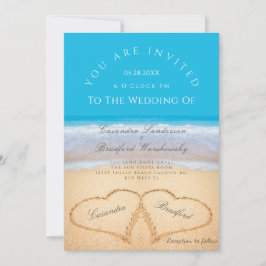 Beach Wedding 2 Herz Sand Wedding Ocean Blue Inv Einladung