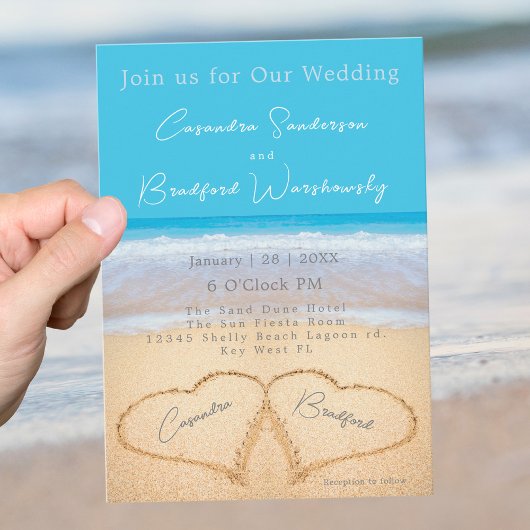 Beach Wedding 2 Herz Sand Wedding Ocean Blue Inv Einladung