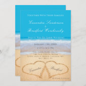 Beach Wedding 2 Herz Sand Wedding Sky Blue Einladung (Vorne/Hinten)