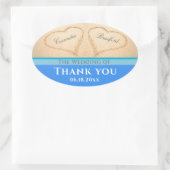 Beach Wedding 2 Herz Sand Wedding Vielen Dank Ovaler Aufkleber (Tasche)