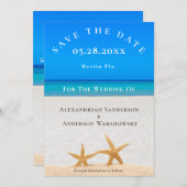 Beach Wedding 2 Starfish in Sand Save the Date Einladung (Vorne/Hinten)