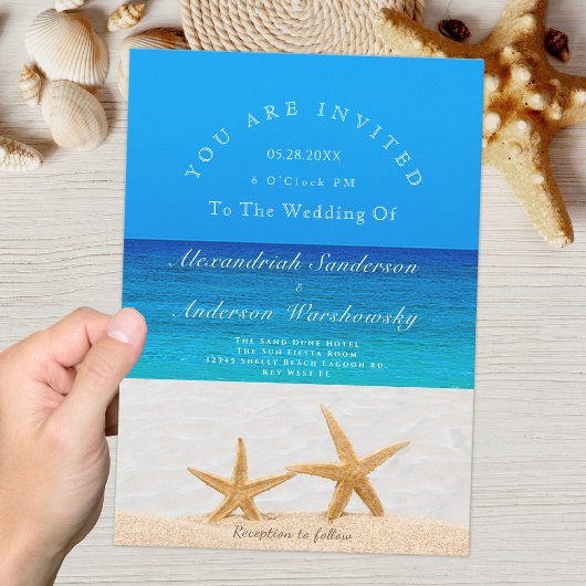Beach Wedding 2 Starfish in Sand Wedding Einladung