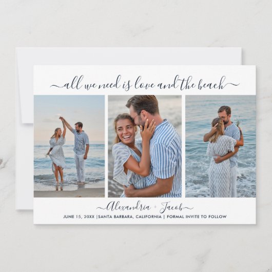Beach Wedding 3 Photo Save the Date (Vorderseite)
