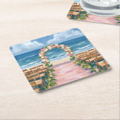 Beach Wedding Aisle Floral Watercolor Rechteckiger Pappuntersetzer (angewinkelt)