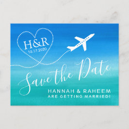 Beach Wedding Aquamarin Blue Ombre Save the Date Ankündigungspostkarte