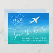 Beach Wedding Aquamarin Blue Ombre Save the Date Ankündigungspostkarte (Vorne/Hinten)