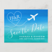 Beach Wedding Aquamarin Blue Ombre Save the Date Ankündigungspostkarte (Vorderseite)