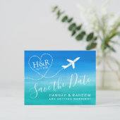 Beach Wedding Aquamarin Blue Ombre Save the Date Ankündigungspostkarte (Stehend Vorderseite)