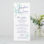 Beach Wedding Aquamarin Blue Starfish Modern Menükarte (Stehend Vorderseite)