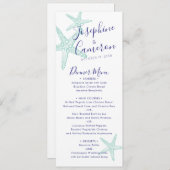 Beach Wedding Aquamarin Blue Starfish Modern Menükarte (Vorne/Hinten)