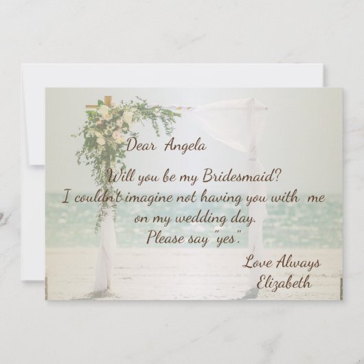 Beach Wedding Arbor Floral Bridesmaid Card Einladung (Rückseite)