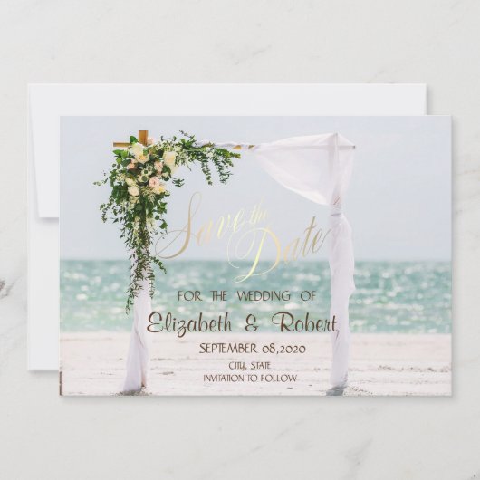 Beach Wedding Arbor Floral Save the Date (Vorderseite)