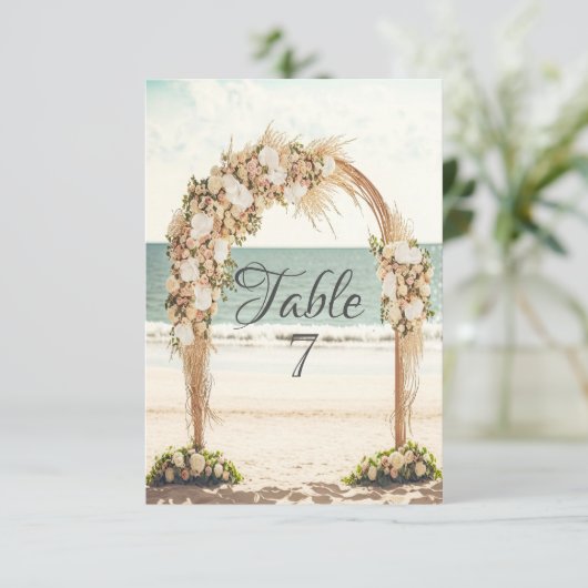 Beach Wedding Arbor Rose Einladung (Stehend Vorderseite)