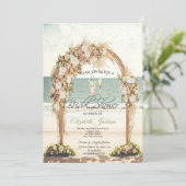 Beach Wedding Arbor Rose Einladung (Stehend Vorderseite)