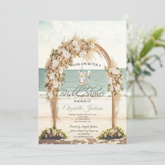 Beach Wedding Arbor Rose Einladung (Stehend Vorderseite)