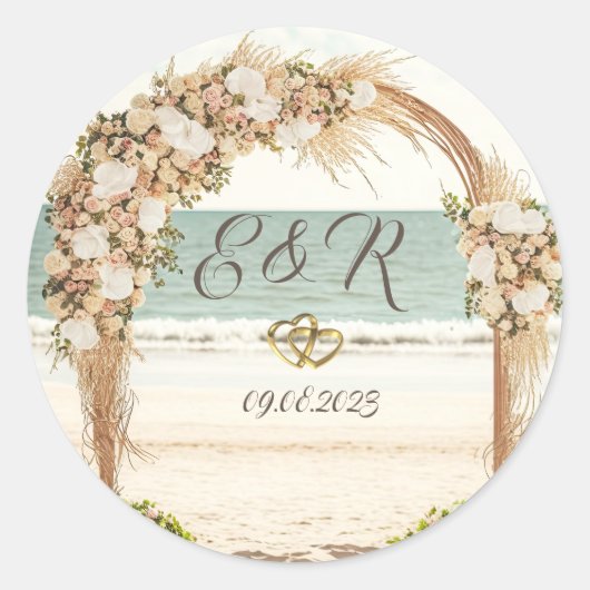 Beach Wedding Arbor Rose Runder Aufkleber (Vorderseite)
