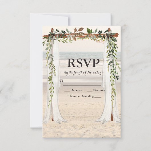Beach Wedding Arbor RSVP Karte (Vorderseite)