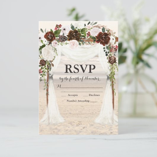 Beach Wedding Arbor RSVP Karte (Stehend Vorderseite)
