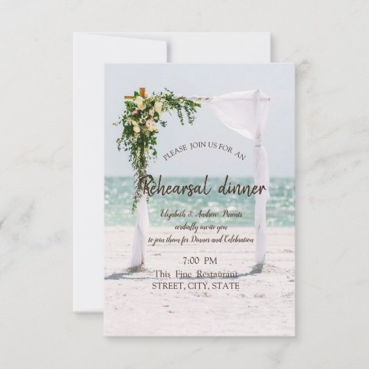 Beach Wedding Arbour Probe Dinner Einladung (Vorderseite)
