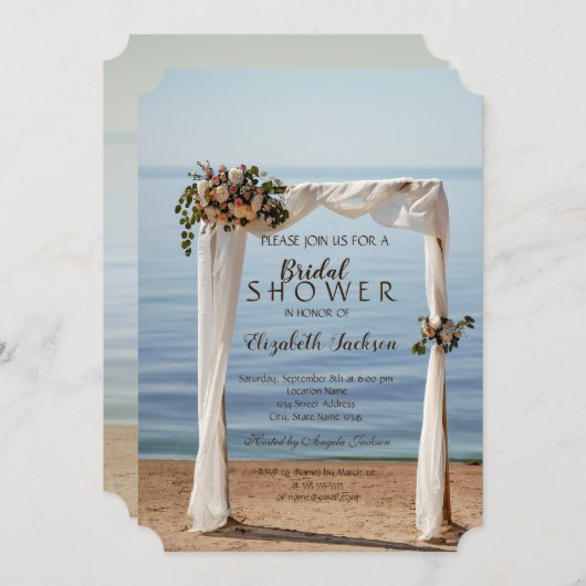 Beach Wedding Arch Floral Brautparty Einladung (Vorne/Hinten)