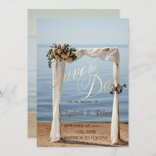 Beach Wedding Arch Floral Save the Date (Vorne/Hinten)