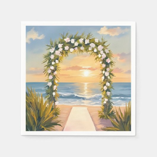 Beach Wedding Arch Floral Watercolor Serviette (Vorderseite)