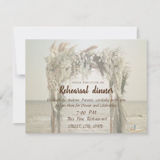 Beach Wedding Arch Probe Dinner Einladung (Vorderseite)