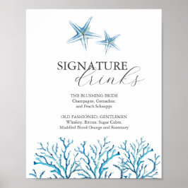Beach Wedding Bar Sign Wasserfarbe Starfish Poster