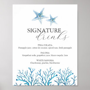 Beach Wedding Bar Sign Wasserfarbe Starfish Poster