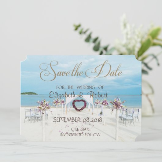 Beach Wedding, Bloral Arbor Save the Date (Stehend Vorderseite)