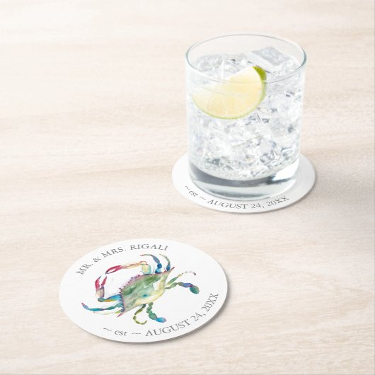 Beach Wedding Blue Crab Custom Drinks Coasters Runder Pappuntersetzer (Vor Ort)