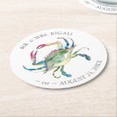 Beach Wedding Blue Crab Custom Drinks Coasters Runder Pappuntersetzer (Angewinkelt)