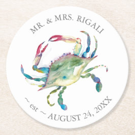Beach Wedding Blue Crab Custom Drinks Coasters Runder Pappuntersetzer
