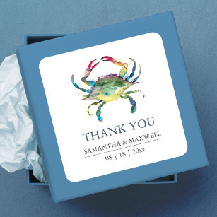 Beach Wedding Blue Crab Vielen Dank für Ihr Intere Quadratischer Aufkleber