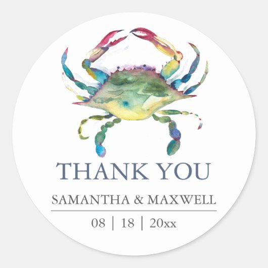 Beach Wedding Blue Crab Vielen Dank für Ihr Intere Runder Aufkleber (Vorderseite)