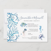 Beach Wedding Blue Watercolor Illustriert Einladung (Vorderseite)