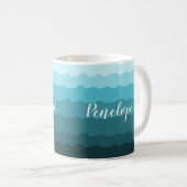 Beach Wedding Blue Waves Bridesmaid mit Namen Kaffeetasse (VorderseiteRechts)