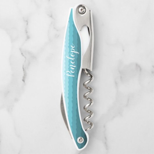 Beach Wedding Blue Waves Bridesmaid mit Namen Kellnermesser (Rückseite)