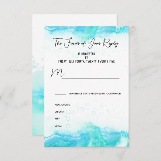 Beach Wedding Blue Waves Meal Choice RSVP Card (Vorne/Hinten)