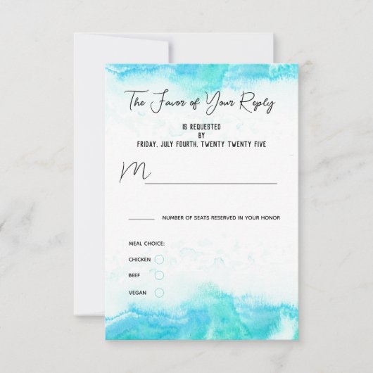 Beach Wedding Blue Waves Meal Choice RSVP Card Karte (Vorderseite)