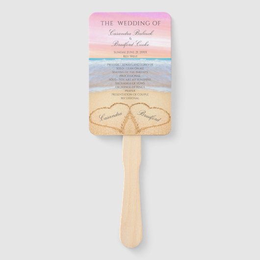 Beach Wedding Blush Pink Herz in Sand Fächer (Vorderseite)